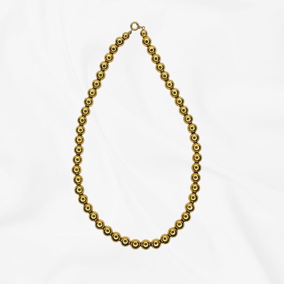 Heavy Goldtone Beaded Necklace 16" - Picture 3 of 4